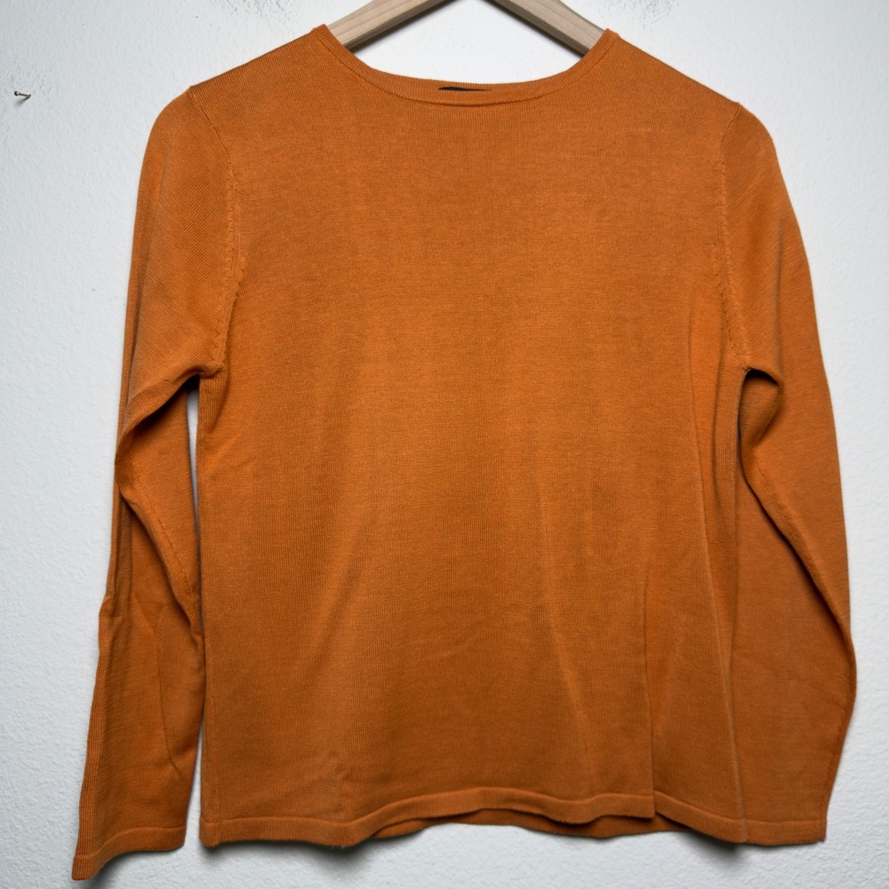 Sydney Easton Women Silk Cotton Sweater M Orange Long Sleeve Longhorns Texas
